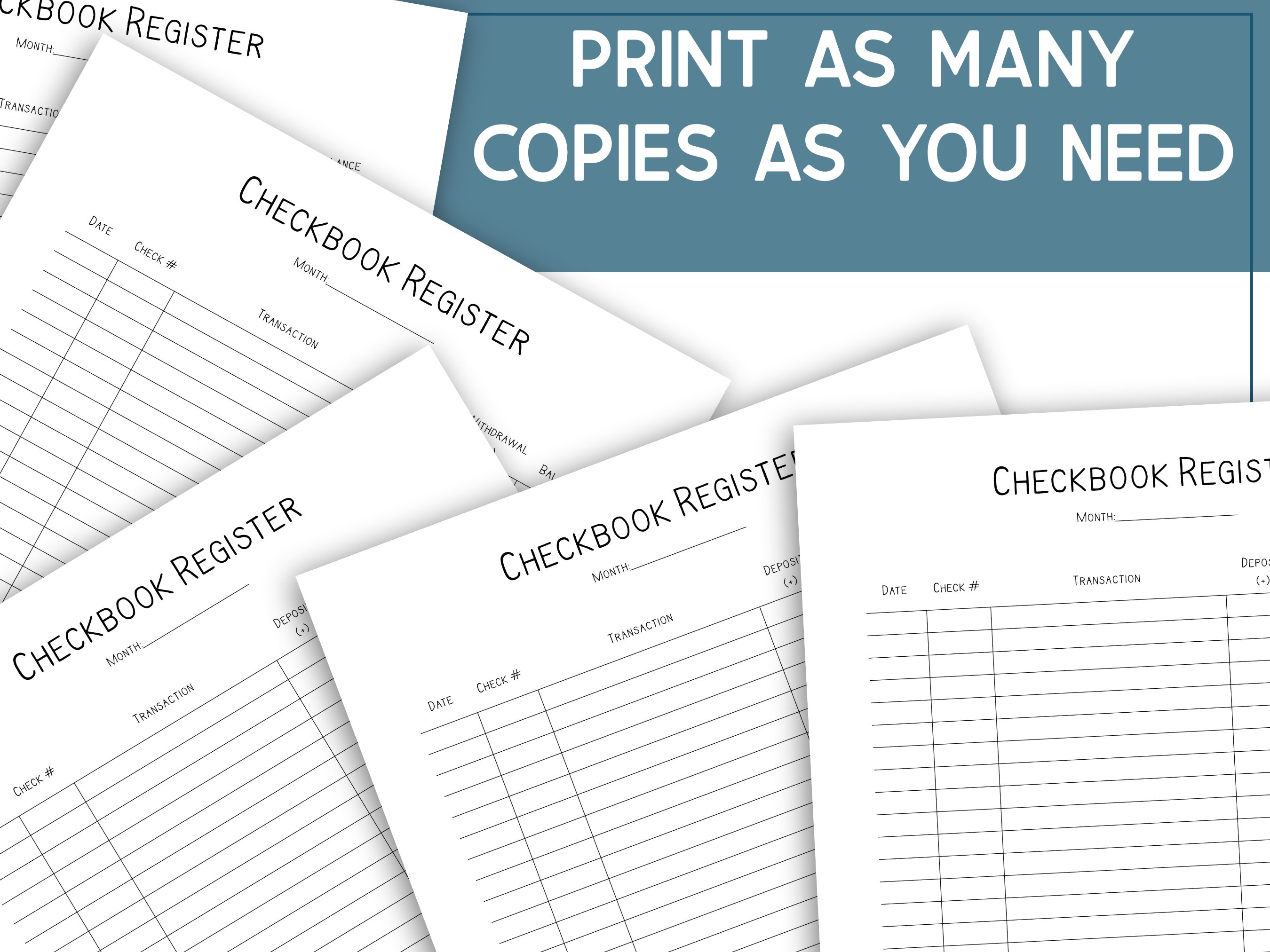 Checkbook Register Printable, Check Register Book Template, Transaction ...