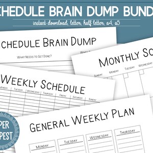 Printable Schedule Brain Dump Planner Bundle, Brain Dump Planner, Weekly Planner Template, Monthly Planner, ADHD Planner, Work Organizer