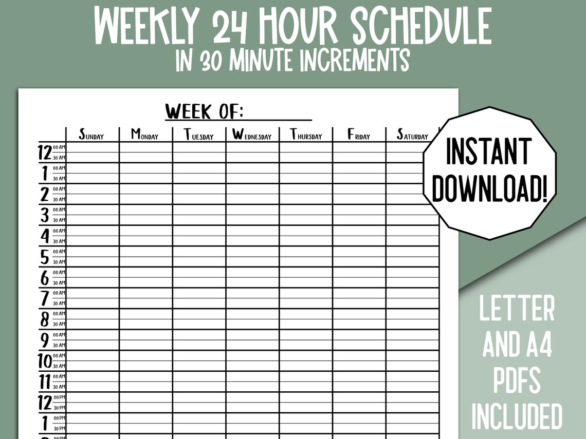 30 Minute Planner Printable, 30 Minute Daily Planner, Weekly Planner ...