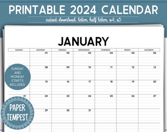 2024 Printable Calendar Landscape, Lined Monthly Calendar Planner Printable, Blank Horizontal Calendar Template, Lined Planner Insert PDF