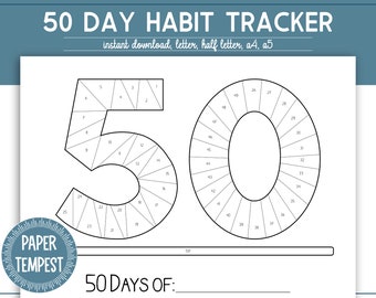 Color In 50 Day Habit Tracker, Exercise Tracking, Daily Coloring Page Fitness Chart, Goal Tracking Printable PDF, Sober Journal Template