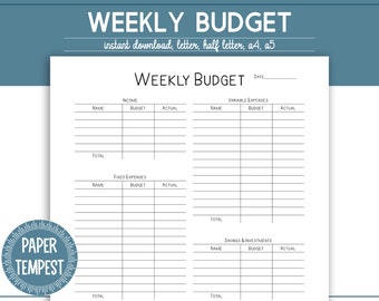 Printable Weekly Budget Tracker, Weekly Paycheck Planner, Expense Tracker, Financial Planner PDF, Budget Plan, Simple Budget Template PDF