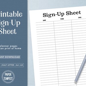 Printable Sign-Up Sheet PDF, Contact Information Sheet, Volunteer Sign-Up Sheet,  Event Sign Up Sheet, Simple Signup Form