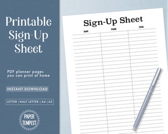 Printable Sign-Up Sheet PDF, Contact Information Sheet, Volunteer Sign-Up Sheet,  Event Sign Up Sheet, Simple Signup Form