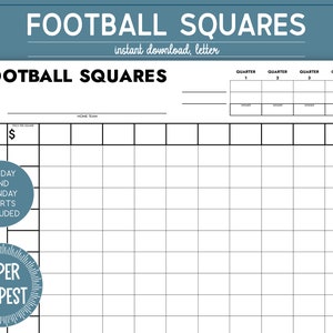 Printable Football Squares Template, Football Bowl Game, Football Squares Party Game, Office Betting Game, Football Fundraiser Grid