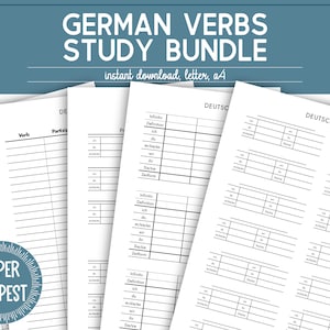Printable German Verbs Study Bundle, German Verb Conjugation Worksheet Templates, German Language Learning Study Aid, Deutsche Verben PDF