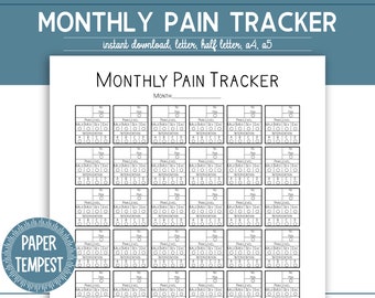 Chronic Pain Tracker Printable, Schmerztagebuch, Schmerzkalender, Schmerztagebuch, Schmerztherapie Tracker, Krankentagebuch, a5, a4, Buchstabe, PDF