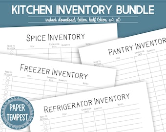 Inventario de cocina imprimible, Plantilla de suministros de despensa, Lista de almacenamiento de alimentos, Organización de refrigeradores y congeladores PDF, Descarga de inventario del hogar