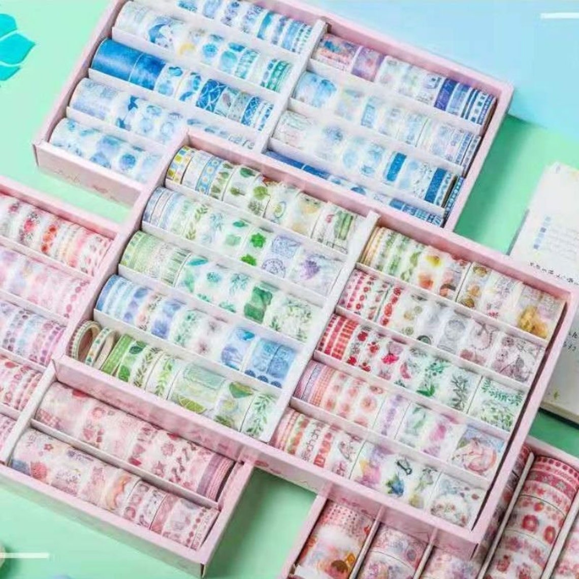 100 Rolls Of Kawaii Washi Tape Set Floral Washi Tapes Etsy