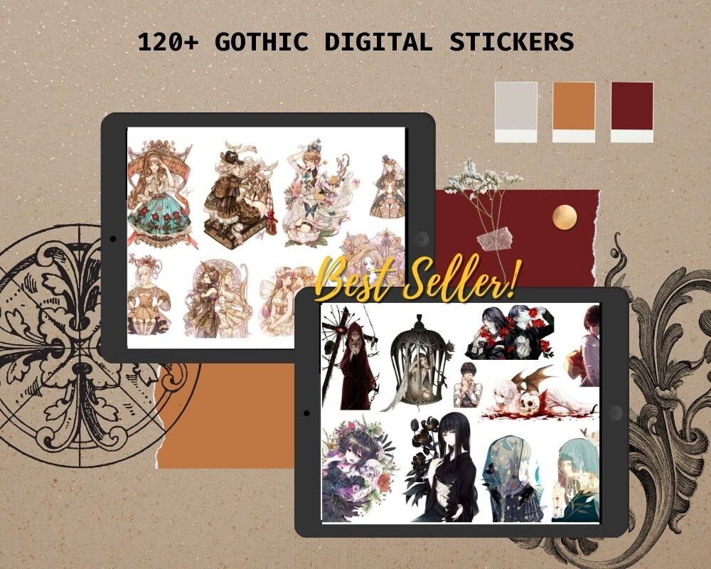 120 Kawaii Gothic Anime Digital Stickers Printable Stickers Etsy España