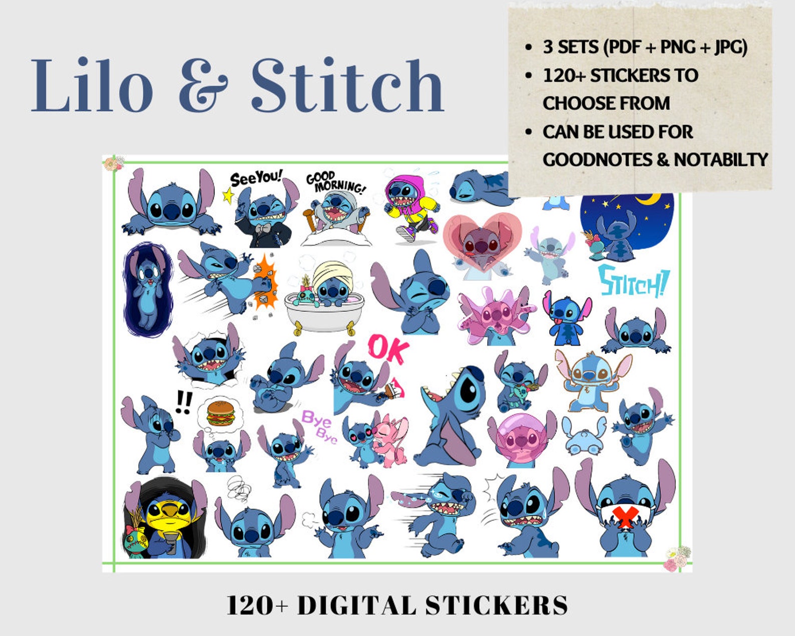 120 Lilo & Stitch Stickers and 120 FREE Stickers Printable - Etsy