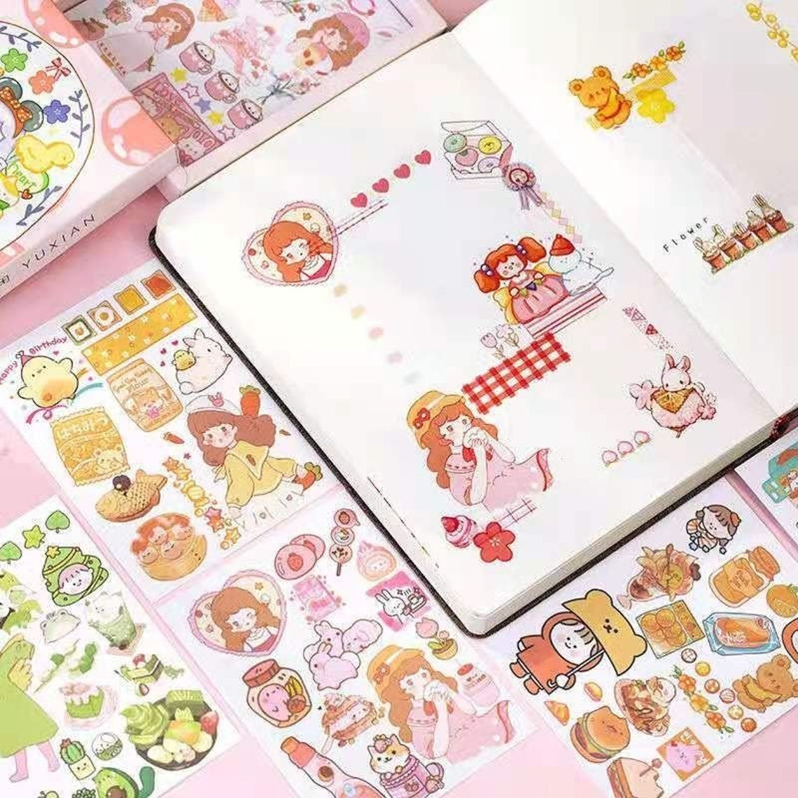 50pcs cute stickers pack junk journaling kit scrapbook etsy