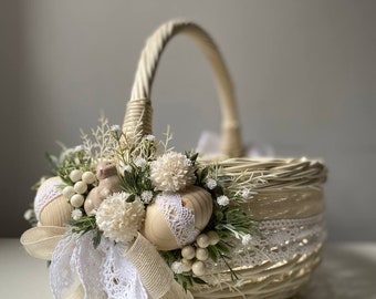 Cesta de Pascua de mimbre personalizada, con decoración de conejito de enredadera tejida a mano (Grande)