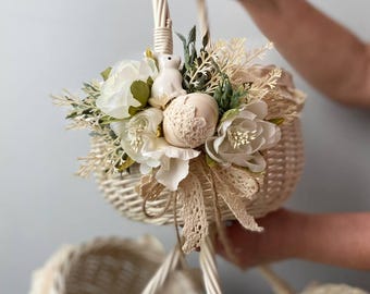 canasta de pascua de mimbre, canasta de pascua, canasta de pascua con forma de conejito, canasta de huevos de pascua, canasta de pascua grande para niños, canasta para niñas de las flores, decoración de conejito de pascua