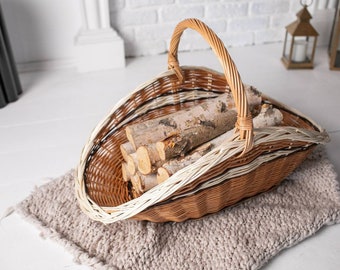 Panier à bois en osier : rangement pour bûches tressé bohème