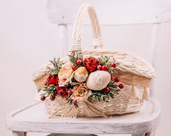 White wicker easter basket, Personalized basket, Easter egg basket, Bunny easter basket, Easter basket decor, Ukrainian easter basket