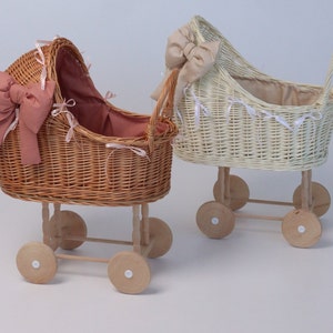 Rieten poppenwagen, rieten poppenwagen, rieten kinderwagen, cadeau babymeisje, cadeau 1e verjaardag, rotan kinderwagen poppenwagen, poppenwagen