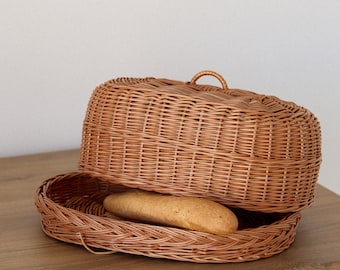 Boîte à pain en osier fabriquée à la main : rangement de cuisine de ferme