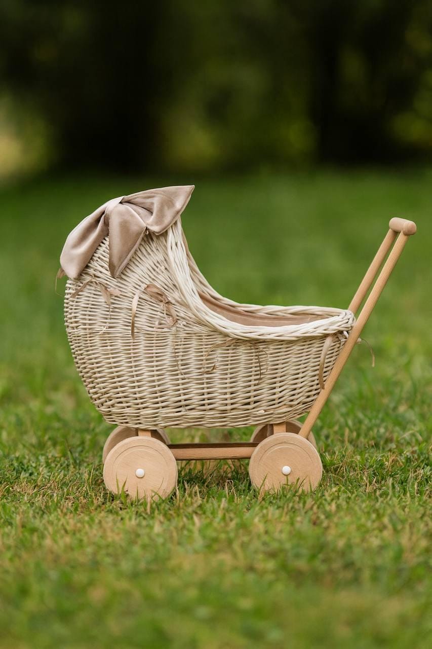 Wicker Stroller Decoration Rattan Baby Carriage Baby Doll Stroller ...