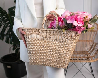 picnic basket, french market basket, shopping basket, woven basket, farmers market bag, straw beach bag, farmers market tote, summer bag