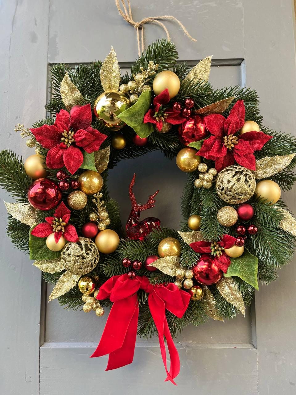 Red Christmas Wreath: Elegant Holiday Front Door Decor - Etsy