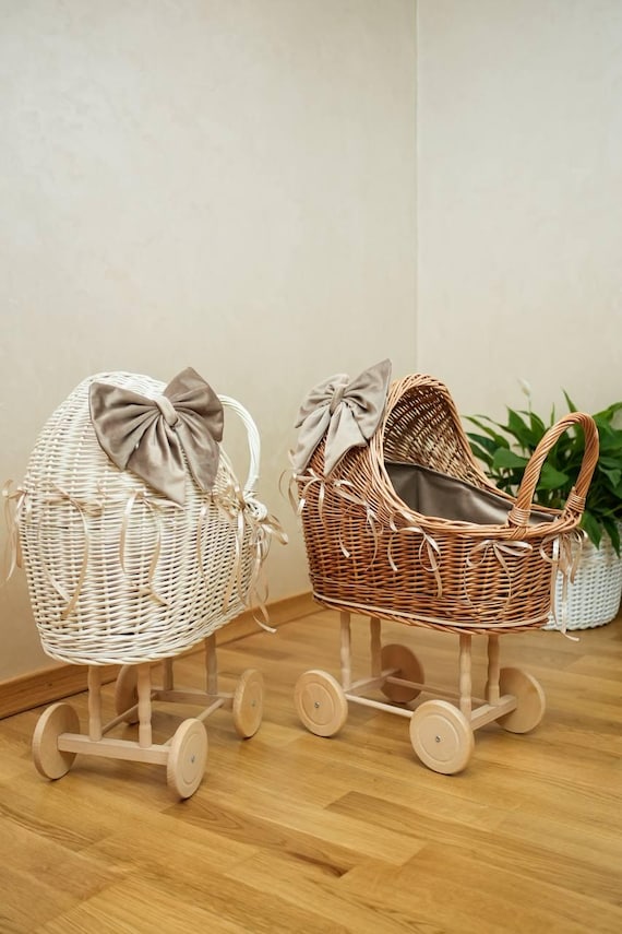 Wicker doll pram, wicker doll stroller, wicker baby carriage, baby girl  gift, 1st birthday gift, rattan baby buggy doll stroller, doll pram