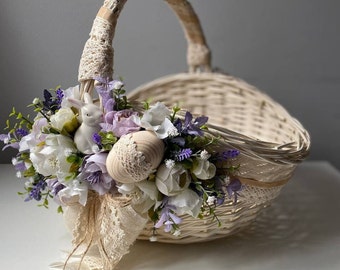 easter basket personalized, bunny easter basket, wicker easter basket, easter egg basket, monogrammed girl easter basket, flower girl basket