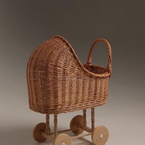 Rieten poppenwagen, rieten poppenwagen, rieten kinderwagen, cadeau babymeisje, cadeau 1e verjaardag, rotan kinderwagen poppenwagen, poppenwagen