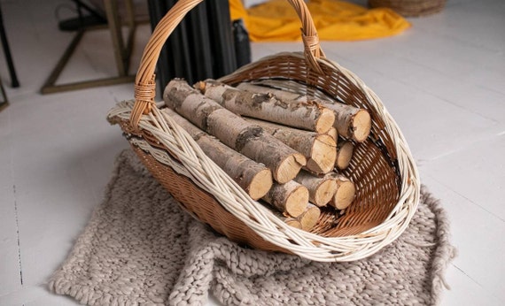 Cesta para leña de mimbre natural, cesta de leña para leña y chimeneas, con  o sin yute, 65 x 40 x 27/40 cm (con yute)