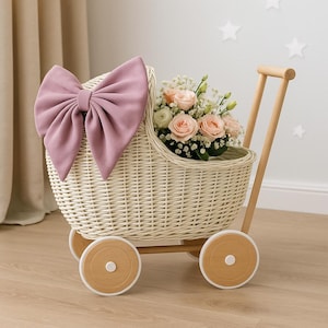 Natürlicher Weidenkinderwagen, Puppenwagen, Schiebespielzeug für Kleinkindmädchen, Öko-Spielzeugkorb, Kinderzimmerspielzeug, Kinderpuppenwagen, Weidenwagen