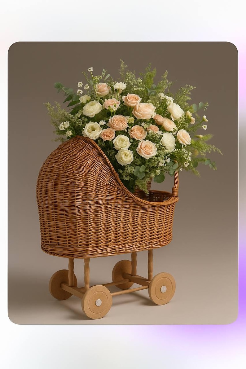 Wicker Doll Pram, Rattan Baby Stroller, Boho Nursery Decor, First ...