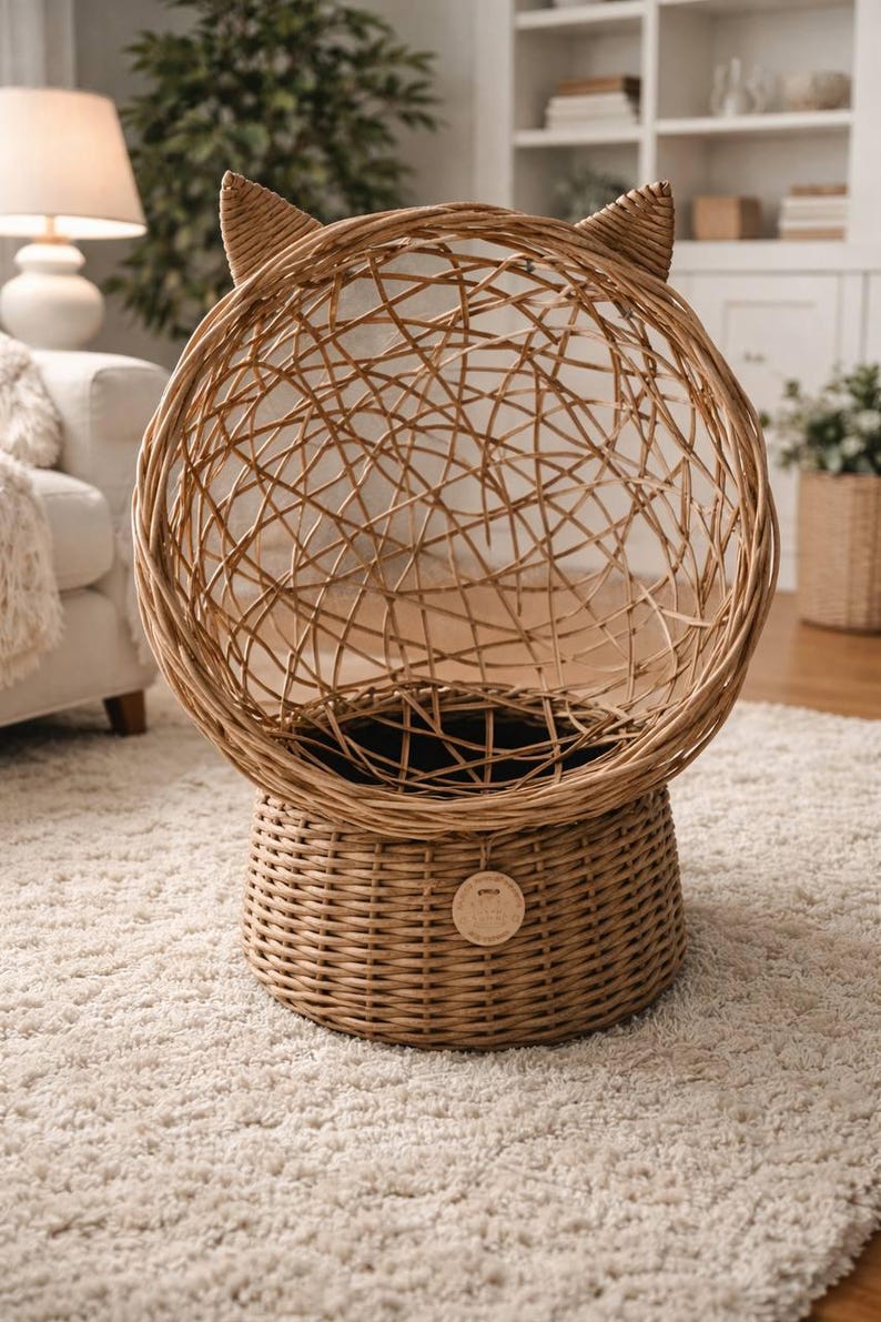 Handwoven Rattan Pet House – Cozy Cat & Dog Bed | Natural-look Plastic ...