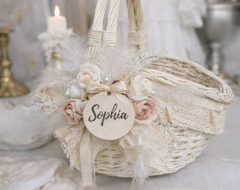 Personalisierter Blumenkorb für Taufmädchen | Erinnerungsstück zur Taufe, Dekoration für die Babyparty