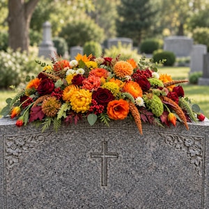 Arreglos florales para cementerio, flores conmemorativas para lápidas, decoración artificial para tumbas, flores de condolencia, color personalizado.