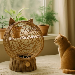 Wicker cat bed, Cat house, Rattan cat basket, Wicker pet basket, Cat house indoor, Pet bed, Cat furniture, Cat cave, Small dog bed