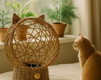 Wicker cat bed, Cat house, Rattan cat basket, Wicker pet basket, Cat house indoor, Pet bed, Cat furniture, Cat cave, Small dog bed