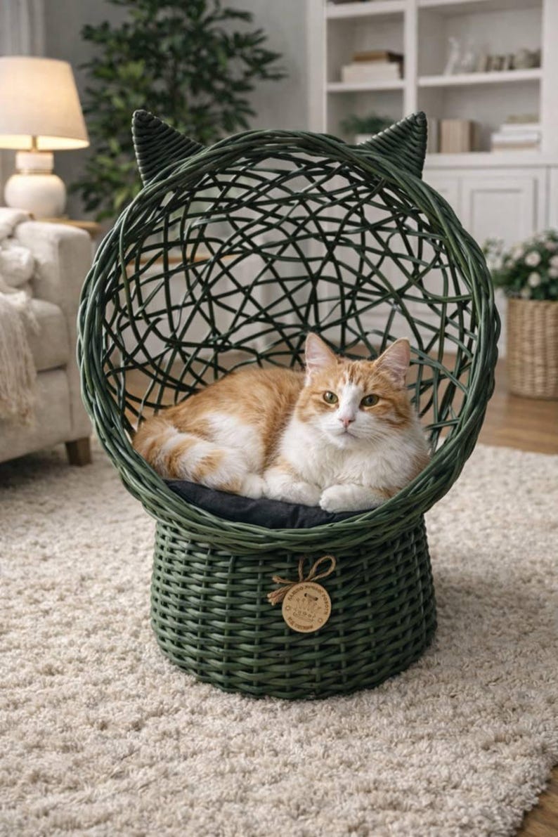 Handwoven Rattan Pet House – Cozy Cat & Dog Bed | Natural-look Plastic ...