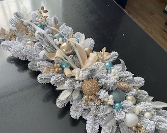 Christmas Garland: Holiday Mantel Staircase Decor, Gold Balls & Poinsettias