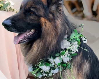 White roses and peony flower wreath, dog wedding wreath, boho flower crown, classic wedding decor, dog wedding attire