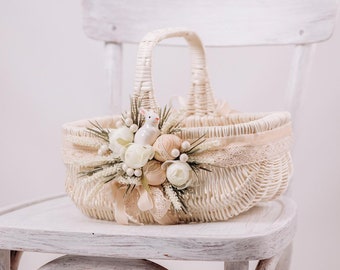 Cesta de Pascua de mimbre, cesta de Pascua, cesta de Pascua con forma de conejito, cesta de huevos de Pascua, cesta de Pascua grande para niños, cesta para niña de las flores, decoración de conejito de Pascua