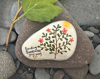 Sunshine Painted Rock, Inspirational Quote, Pebble Art, Botanical Tree