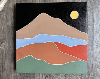 Modern Mountain Wall Art, Canvas Painting, Boho Mountain, Minimalist Artwork