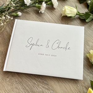 Personalised Wedding Guest Book | High Quality Hand-Printed Book | White Modern Wedding Guest Book |