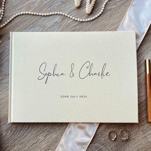 Libro degli ospiti per matrimonio in lino / Album fotografico Polaroid personalizzato / Album di ritagli per fidanzamento, anniversario e ricevimento