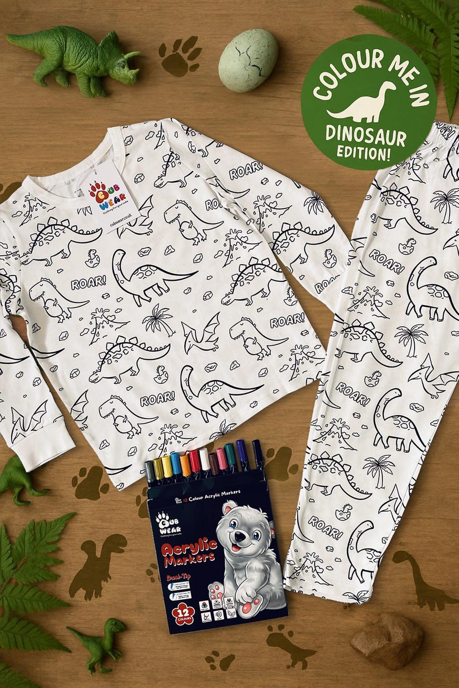 Kids Colour-In Dinosaur Pyjamas with Fabric Pens: Creative Activity Gift