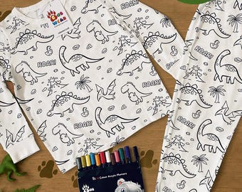 Kids Colour-In Dinosaur Pyjamas with Fabric Pens: Creative Activity Gift