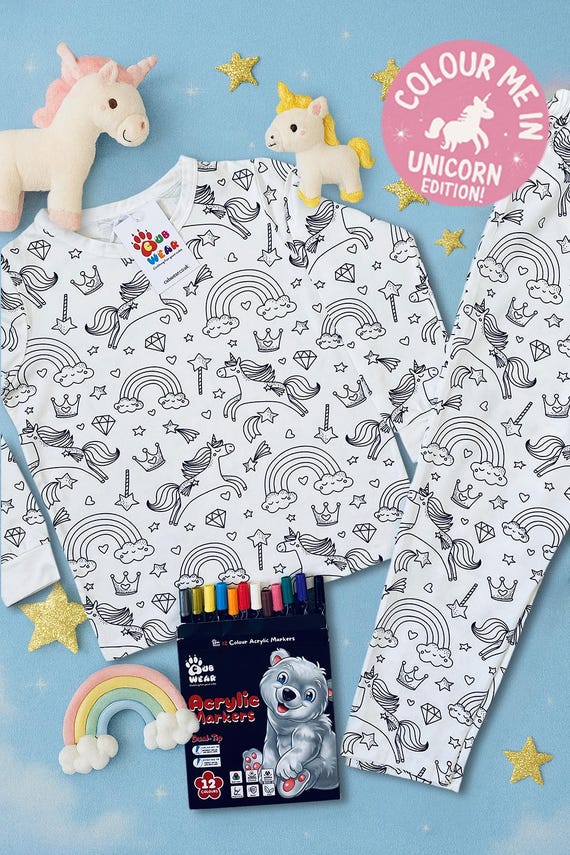 Pyjama Enfant DIY à Colorier - Ensemble Créatif Lavable - Cadeau Noël Ou Anniversaire