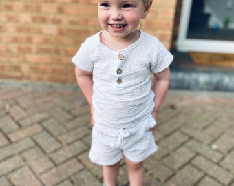 Kids Summer Ribbed Linen T-shirt and Shorts | Baby & Kids clothing Purple or White
