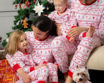 Matching Family Christmas Cotton Pyjamas: Dog, Baby, and Adult Sizes