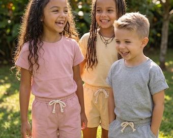 Kids Cotton T-Shirt and Shorts Set, Summer Outfit for Boys & Girls, Soft Breathable Cotton Co-Ord, Toddler Lounge Set, Matching Two Piece